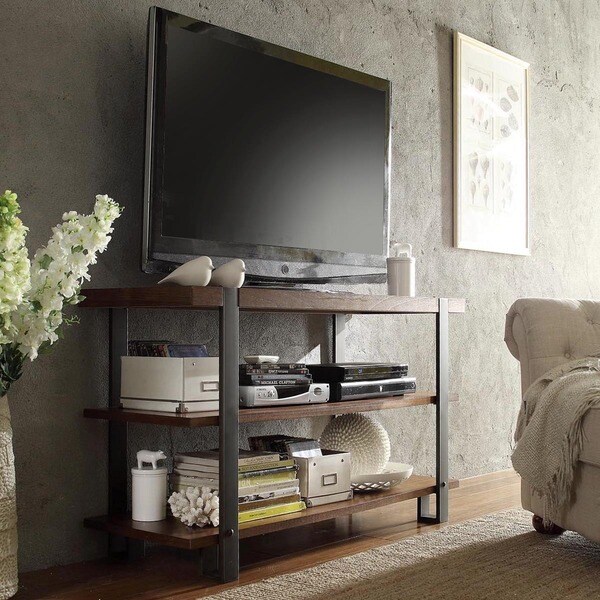 TRIBECCA HOME Lawson Brass and Reclaimed Wood TV Stand