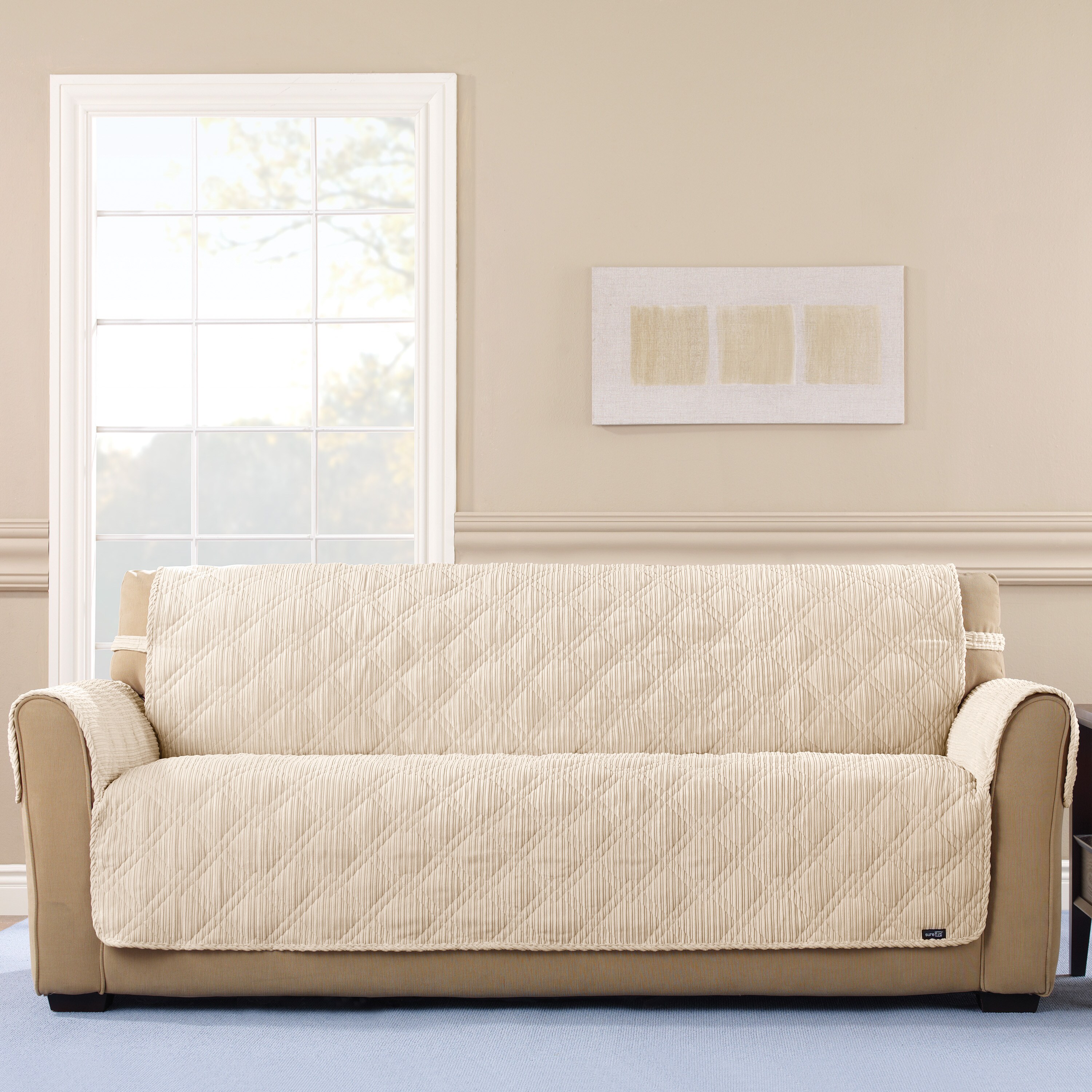 Sure Fit Cream Variegated Corduroy Sofa Cover Cream Variegated Corduroy Sofa Cover