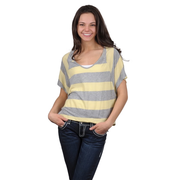 Journee Collection Juniors Raglan Sleeve Wide Striped Top Journee Collection Short Sleeve Shirts