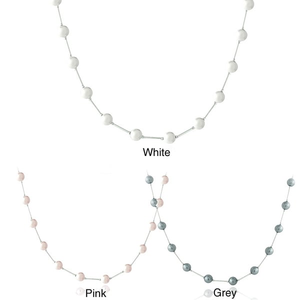 Glitzy Rocks Sterling Silver Faux Pearl Station Necklace Glitzy Rocks Pearl Necklaces