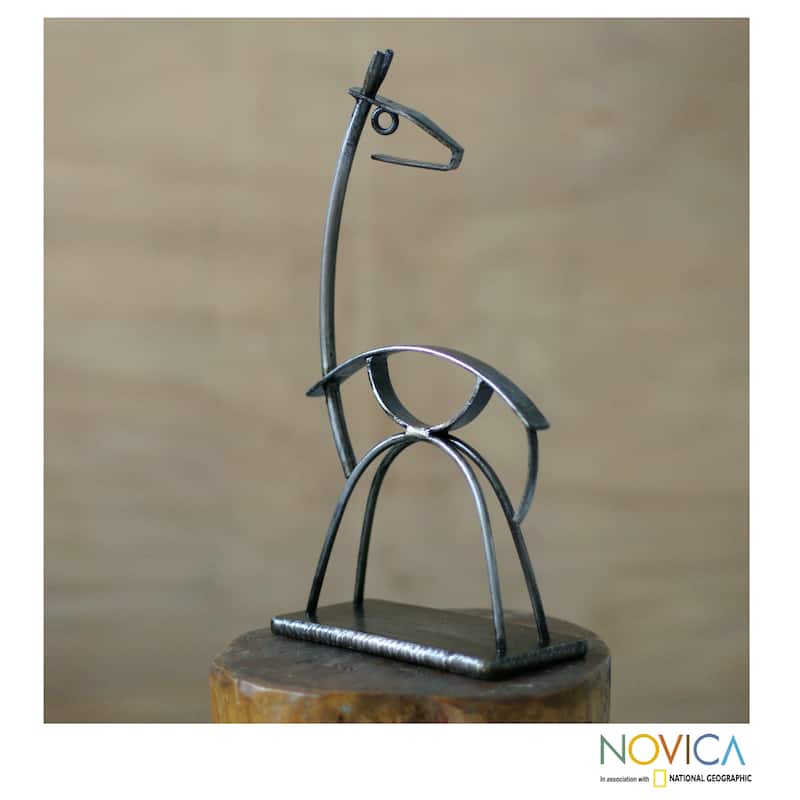 Handmade Steel 'Andean Llama' Sculpture (Peru) - 7"x14"