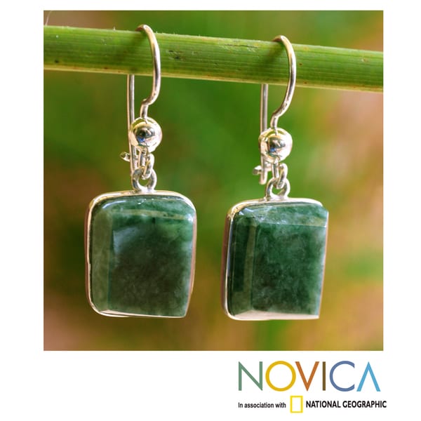 Handcrafted Sterling Silver 'Love Immortal' Jade Earrings (Guatemala) Novica Earrings