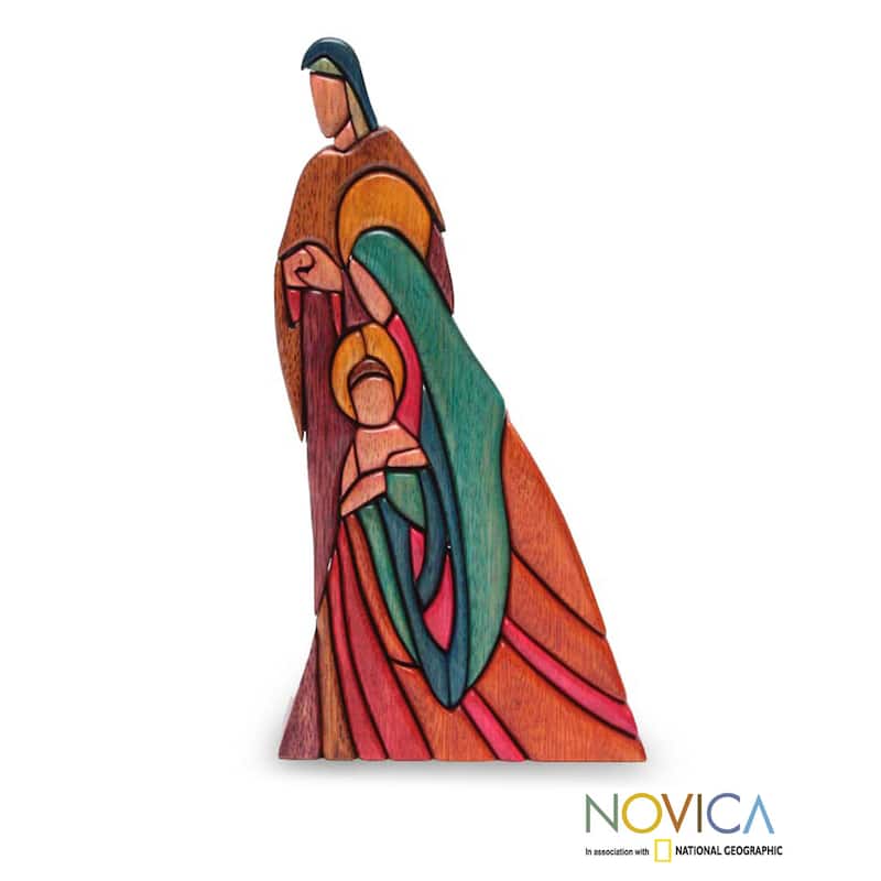 Handmade Ishpingo Wood 'Sacred Family' Sculpture (Peru)