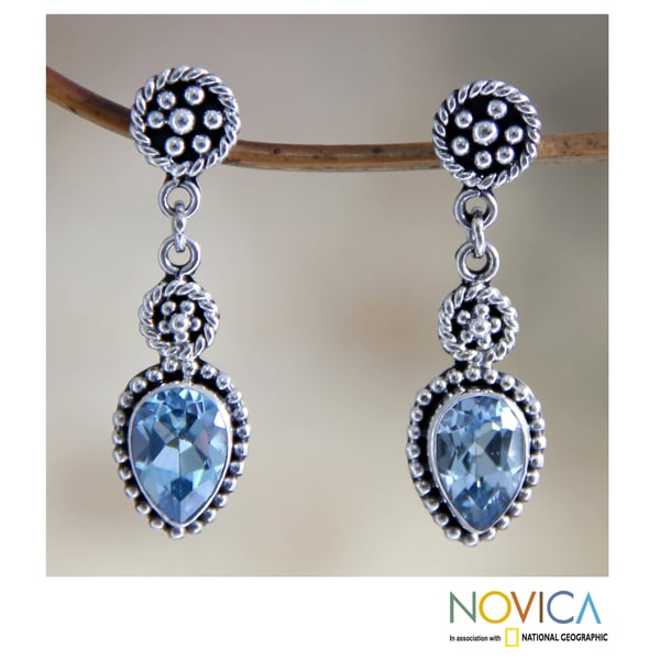 Sterling Silver 'Balinese Jackfruit' Blue Topaz Earrings (Indonesia) Novica Earrings