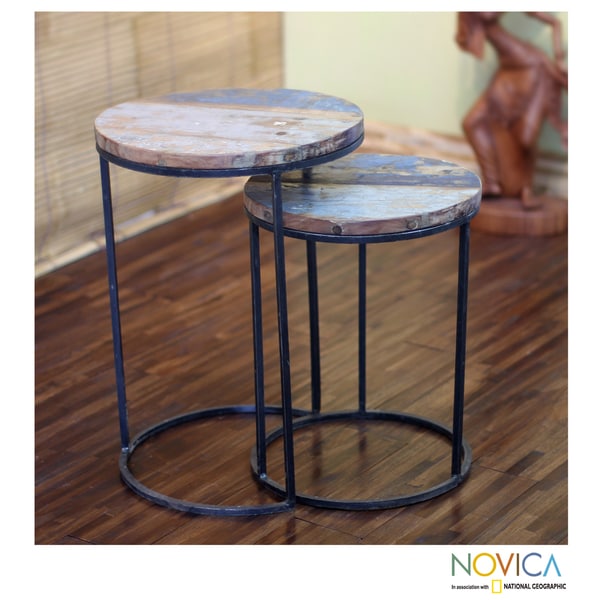 St of 2 Reclaimed Teakwood 'Vintage Nusa' Stacking Tables (Indonesia) Novica Coffee, Sofa & End Tables