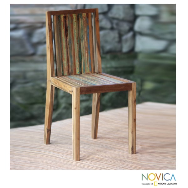 Handcrafted Reclaimed Teakwood 'Retro Rainbow' Chair (Indonesia) Novica Chairs & Recliners