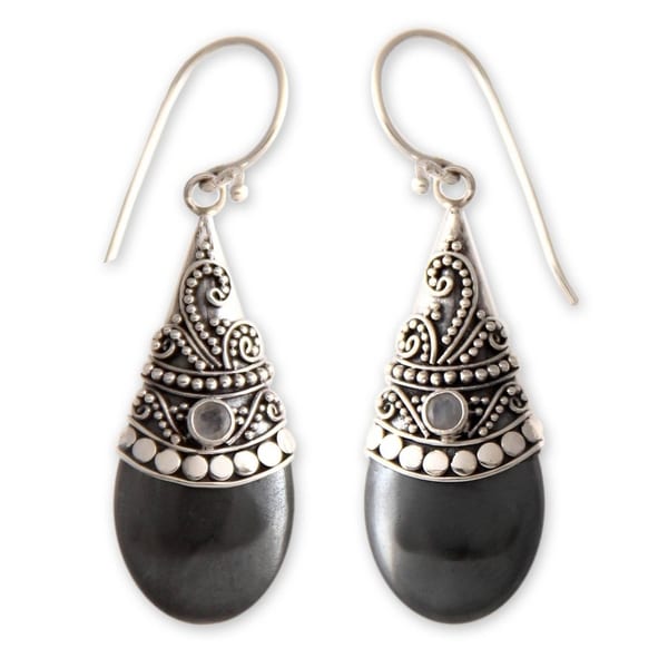 Handmade Black Hematite Moonstone Gemstone Earrings (Indonesia)