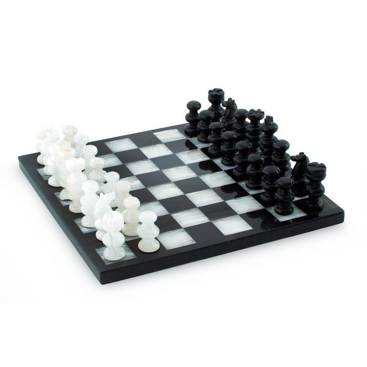 NOVICA Triumph Hand Carved Onyx and Marble Game Decorative Chess Set - Black