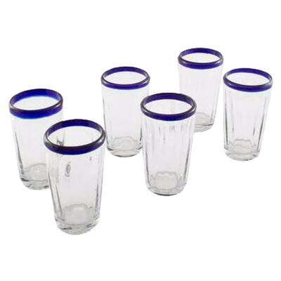 NOVICA Handmade Set of 6 Blown Glass 'Cobalt Groove' Tumblers (Mexico)