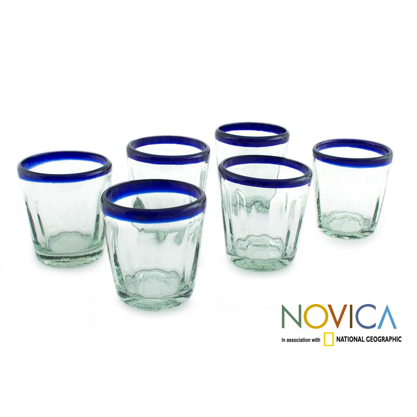 Handmade Glass Recycled Juice Drinkware (Set of 6) - Cobalt Groove