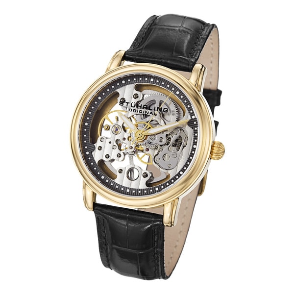 Stuhrling Original Men's Delphi Mechanical Skeleton Black Leather Strap Watch Stuhrling Original Men's Stuhrling Original Watches