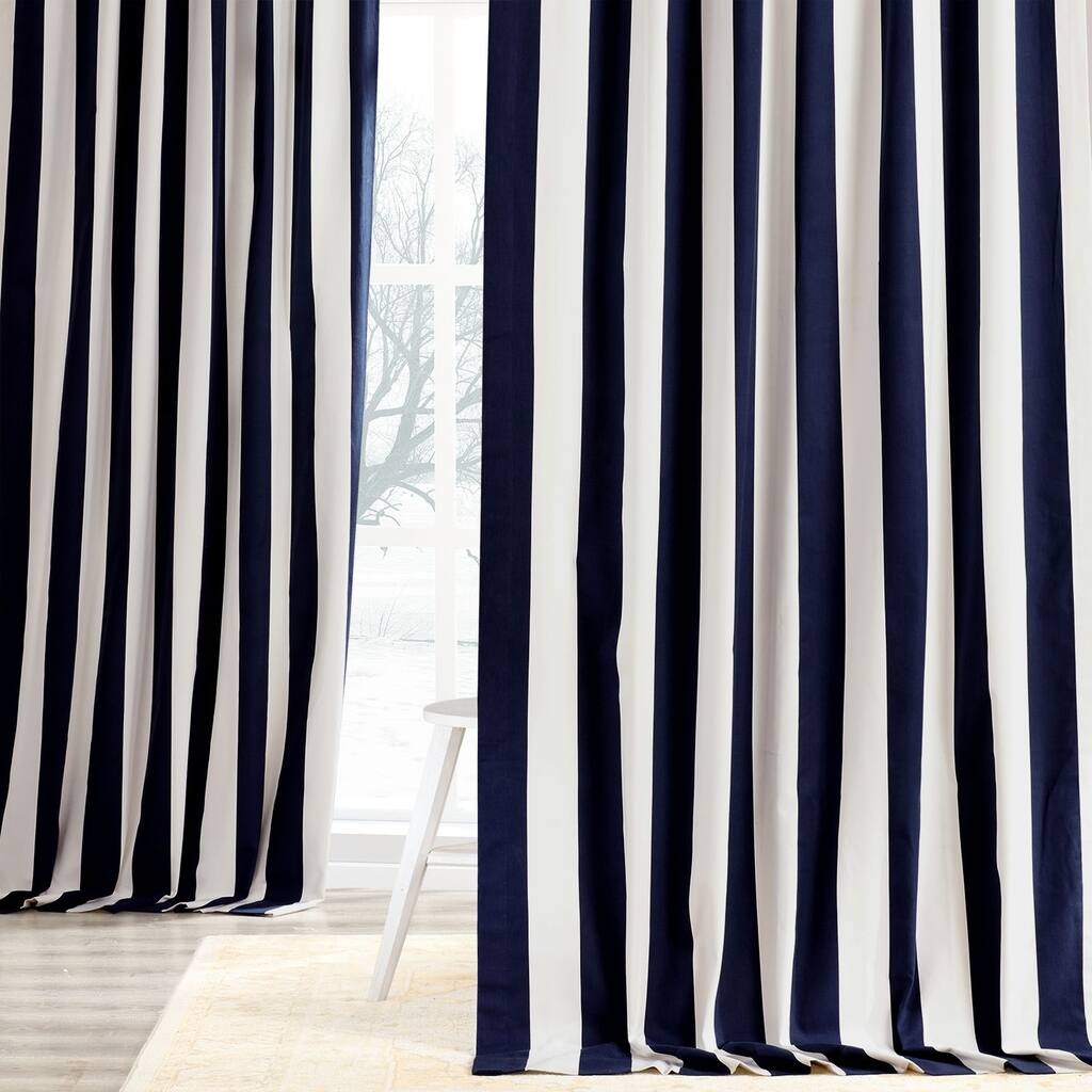 Exclusive Fabrics Cabana Navy Stripe Cotton Curtain (1 Panel)