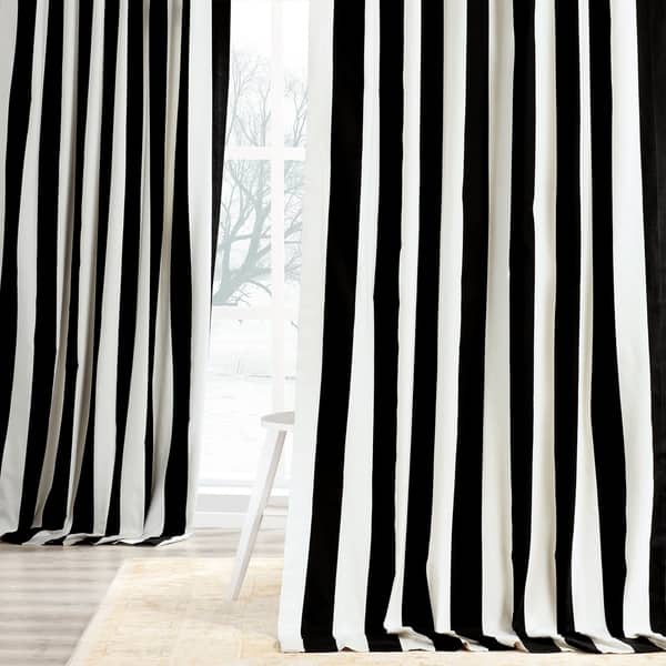 slide 2 of 11, Exclusive Fabrics Cabana Black Stripe Cotton Curtain (1 Panel)