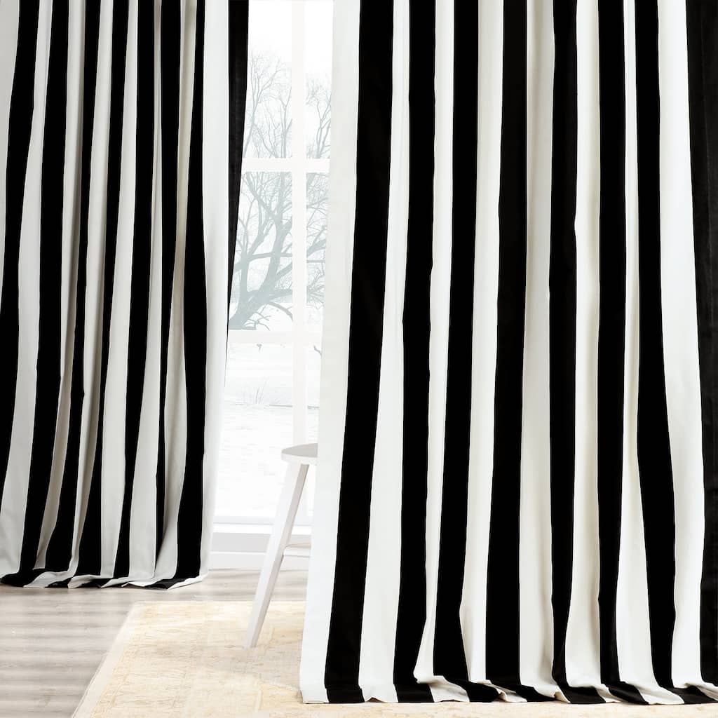 Exclusive Fabrics Cabana Black Stripe Cotton Curtain (1 Panel)