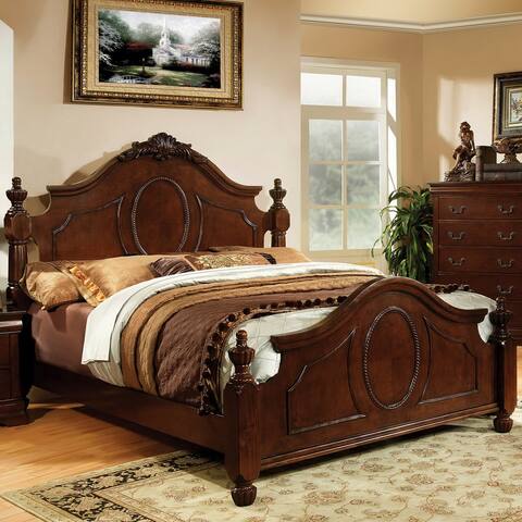 Furniture of America Heak Traditional Cherry Solid Wood Panel Bed