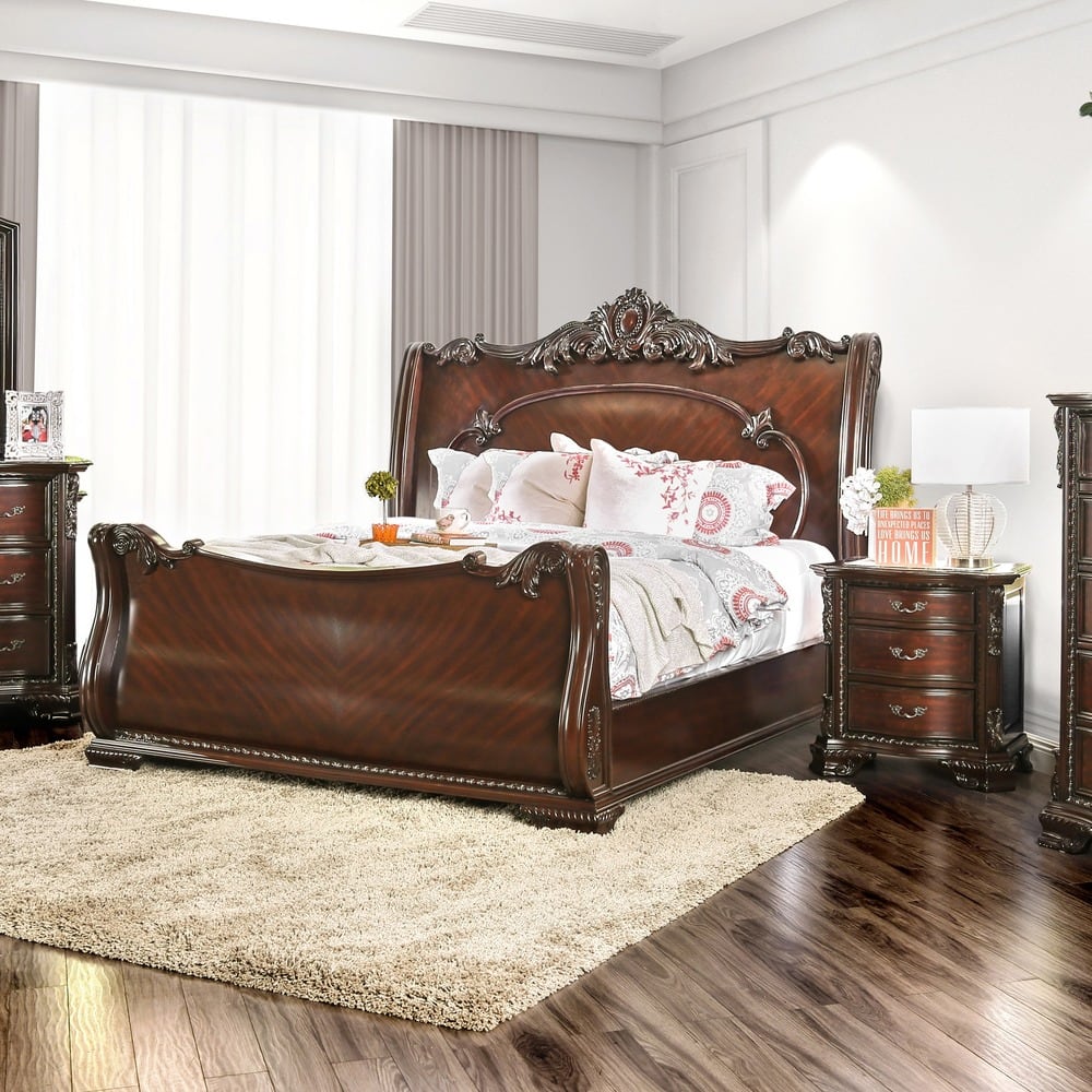Jow Traditional Cherry Queen Solid Wood 2-Piece Sleigh Bedroom Set by Furniture of America