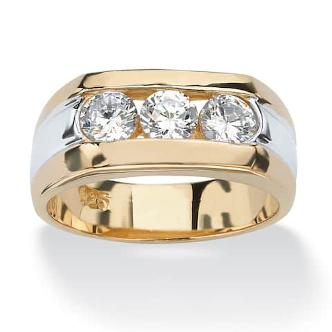 Men's 1.50 TCW Channel-Set Cubic Zirconia 18k Gold over Sterling Silver Triple-Stone Ring