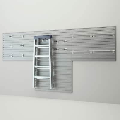 16 Piece Slatwall Panel, Hook, Shelf Storage Set- Silver Slat Wall