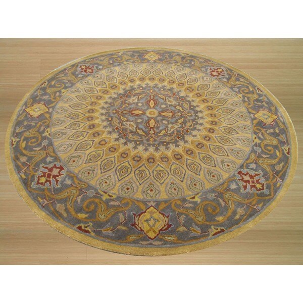 Hand-tufted Wool Gold Traditional Oriental Gombad Rug (6' Round) - 6' Round