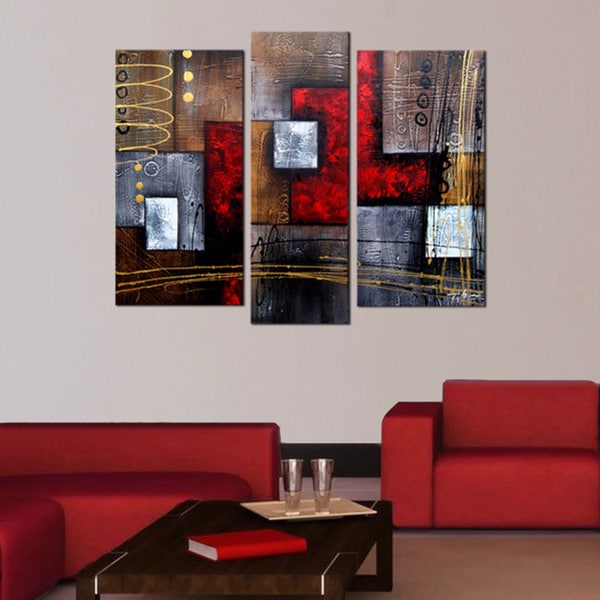 'Abstract 407' 3-piece Gallery-wrapped Hand Painted Canvas Art Set ...