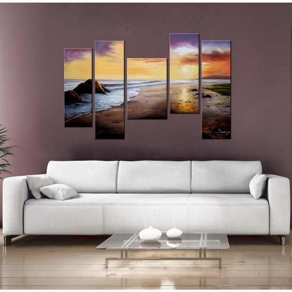 'Tranquil Beach' 5-piece Gallery-wrapped Hand Painted Canvas Art Set ...