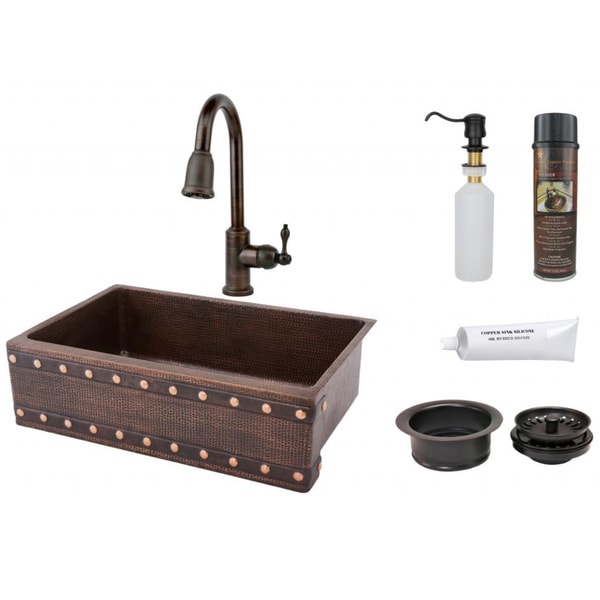 Handmade 33" Single Basin Hammered-Copper Sink with Pull-Down Faucet Package (Mexico). Opens flyout.