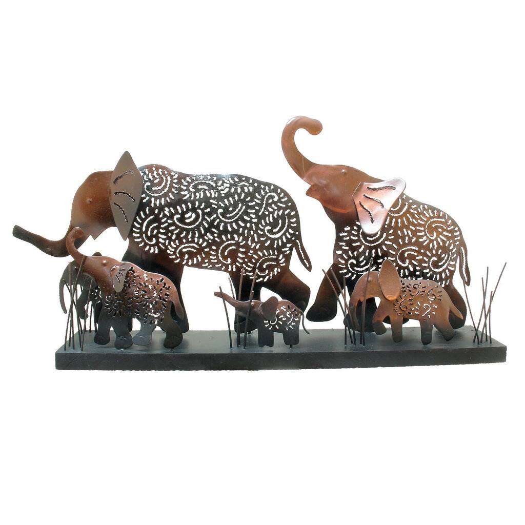 Cut Copper Elephant Family Scene, Handmade in Indonesia