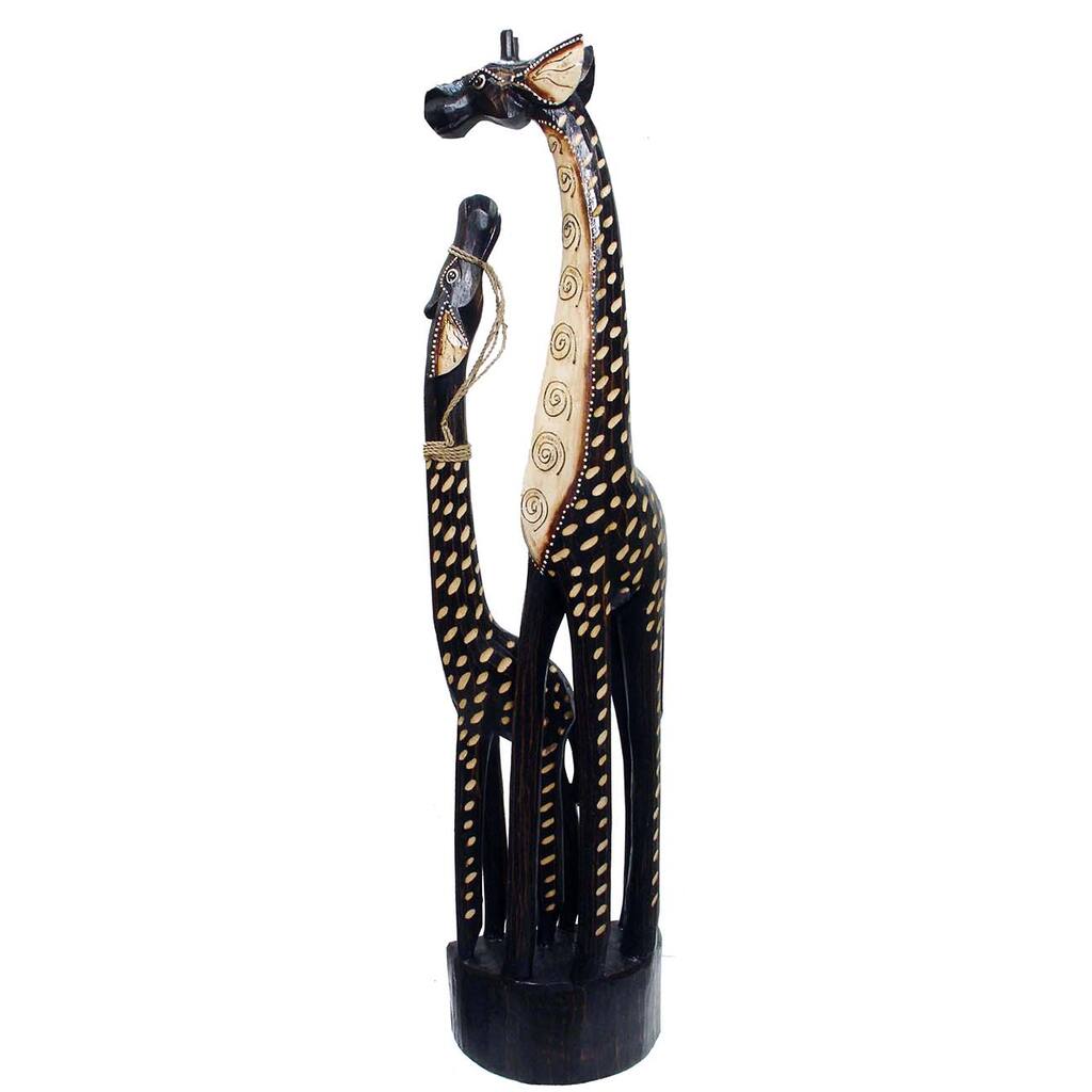 Hand-Carved Wooden 'Giraffe with Baby' Statue (Indonesia)