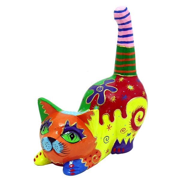 Multicolored Pouncing Cat Statue (Indonesia) Statues & Sculptures