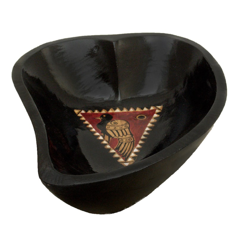 Handmade Paisley Shape Black Wooden Bowl (Indonesia) - 8" x 8"