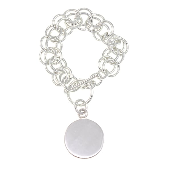 Sterling Silver Heavy Link Round Disc Toggle Bracelet (Mexico) Bracelets