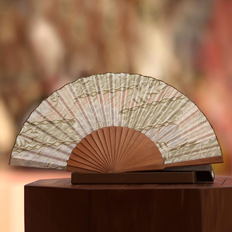 Handmade Silk and Pinewood 'Feminine' Batik Fan (Indonesia)