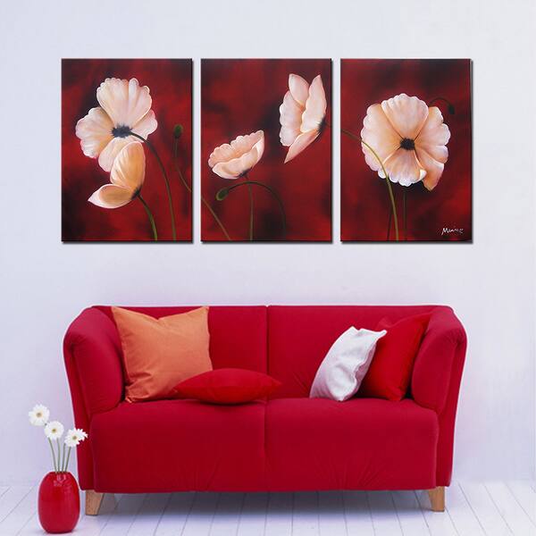 'Passion Flower' Gallery Wrapped Hand Painted Canvas 3piece Art Set