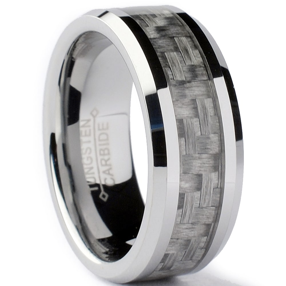 Tungsten Carbide Mens Grey Carbon Fiber Inlay Ring 8 Mm B02f3218 8107 4586 Bb14 907abc36639a 