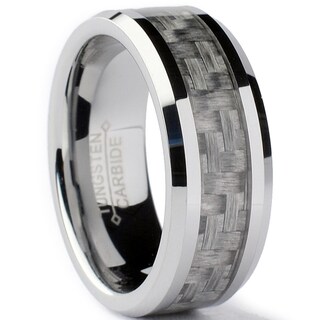 Tungsten Carbide Men's Grey Carbon Fiber Inlay Ring (8 mm) Men's Rings