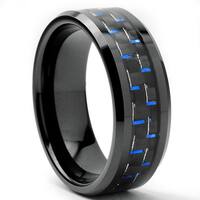 Tungsten Carbide Men's Black and Blue Carbon Fiber Inlay Ring (8 mm)