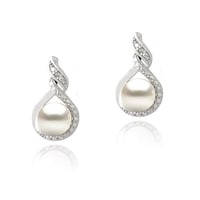Miadora Sterling Silver Fw Pearl And Diamond Accent Earrings 9 5 10 Glitzy Rocks Silver Fw Pearl And Diamond Accent Swirl Infinity Earrings 7 Mm