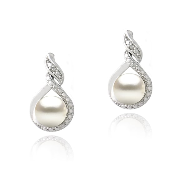 Shop Glitzy Rocks Silver FW Pearl and Diamond Accent Swirl Infinity ...
