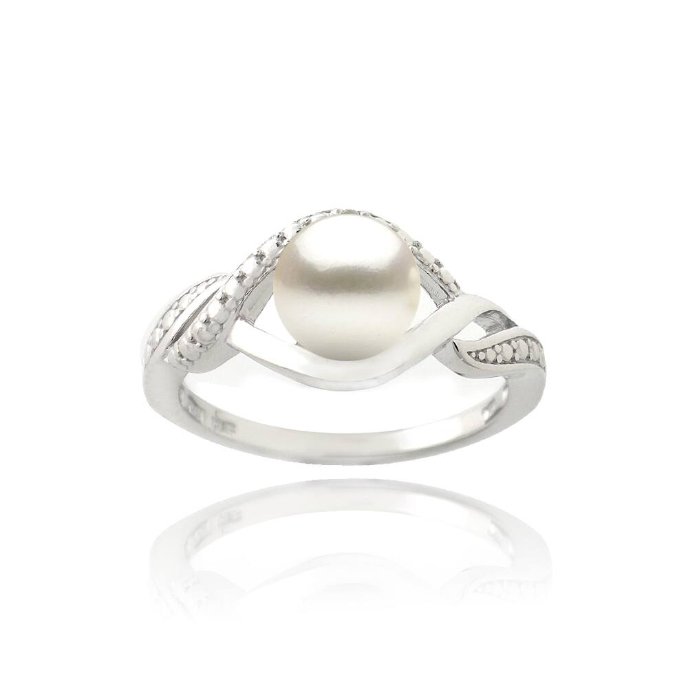 Sterling Silver Freshwater Pearl and Diamond Accent Swirl Ring (7 mm)