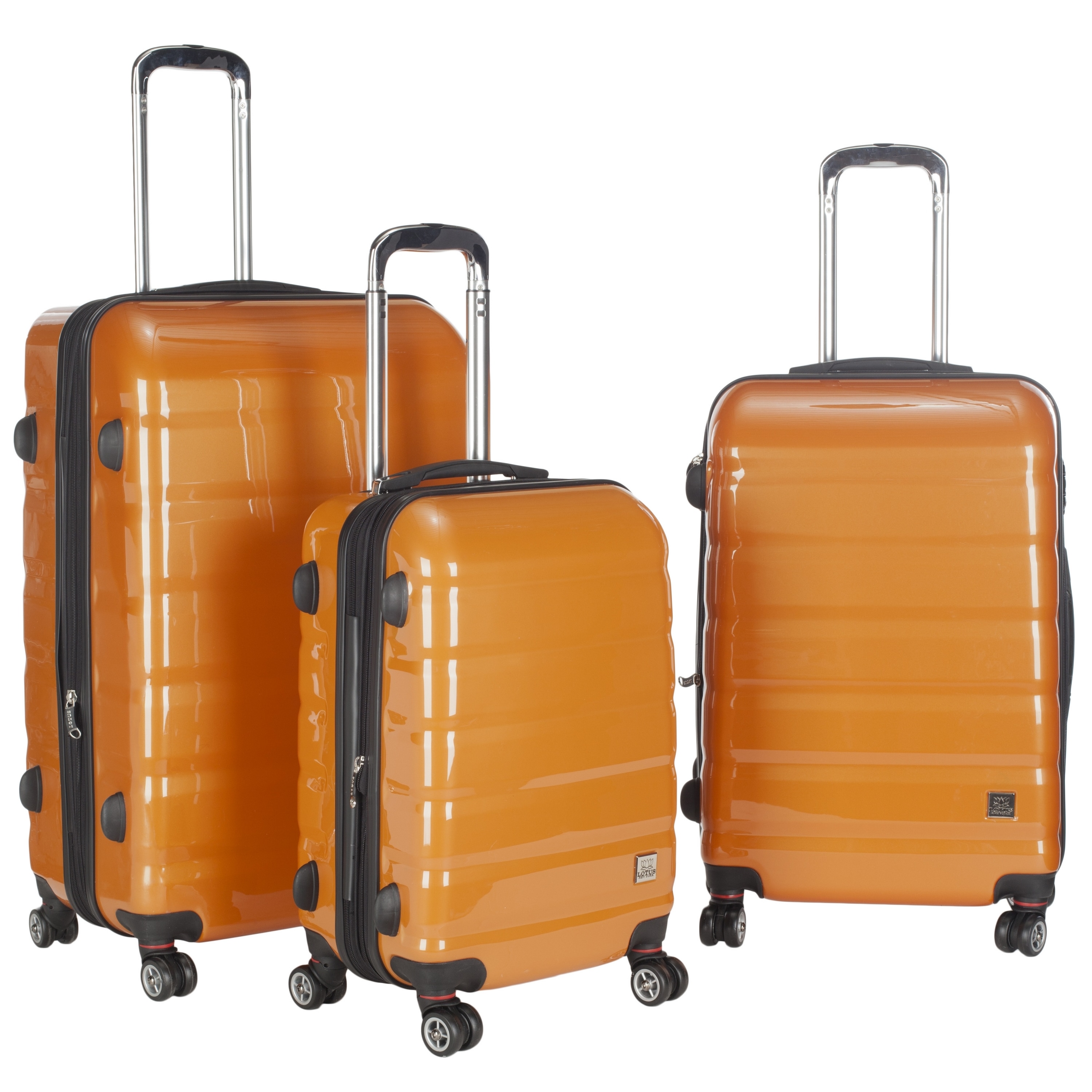 Lotus Pheonix 3 piece Orange Hardshell Spinner/ Rolling Luggage Set (OrangeWeight 28 inch upright (11.7 pound), 24 inch upright (9.7 pound), 20 inch upright (8.1 pound)Top and side carry handle for easy liftingWheeled Yes360 degree spinner wheels lets y