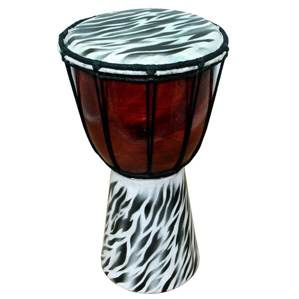 Handmade 12-inch Zebra Skin Pattern Djembe Drum (Indonesia)