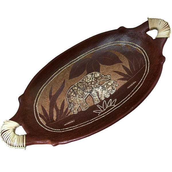 20 Inch Wood Eggshell Elephant Tray (Indonesia)