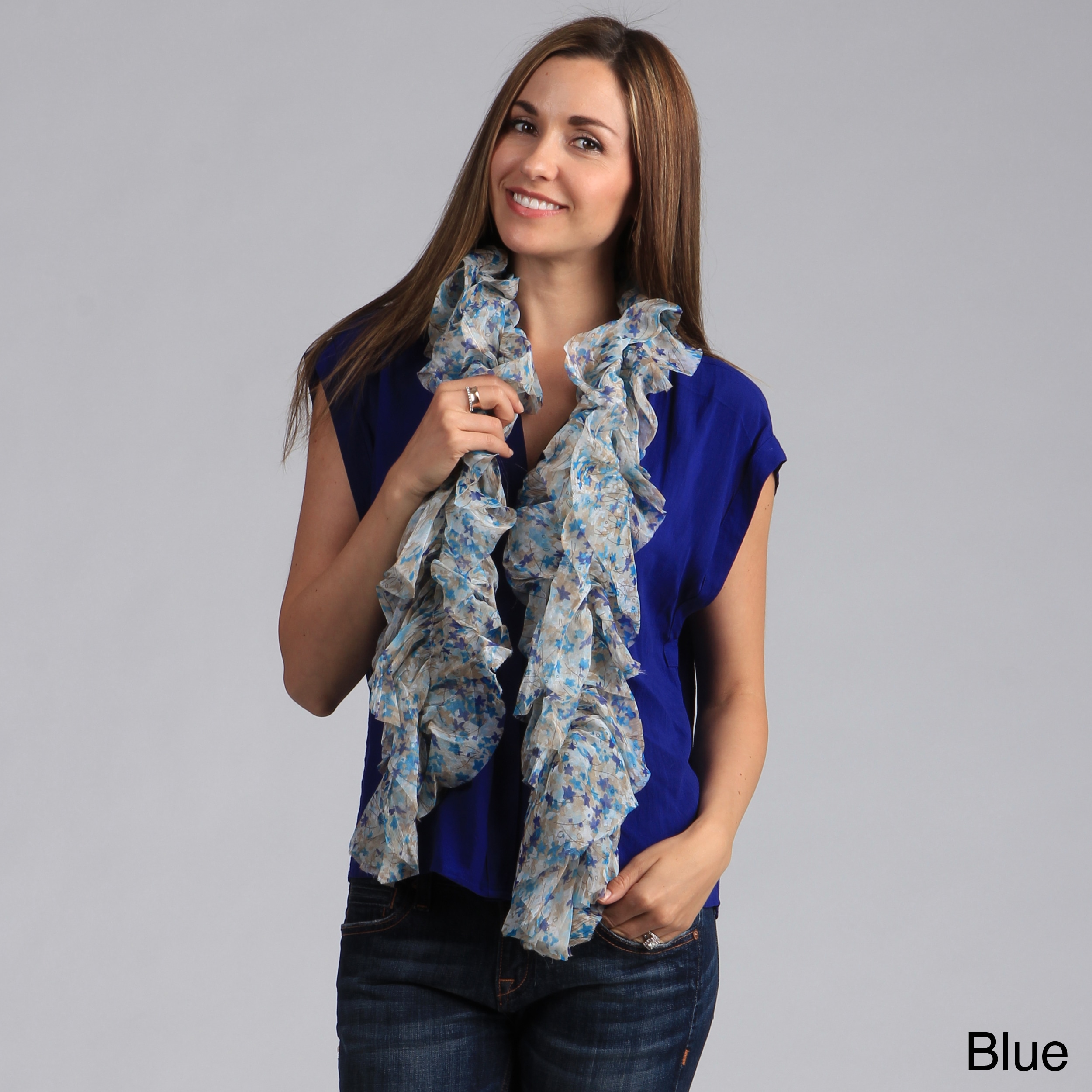 Saro Printed 54 inch Long Ruffle Scarf