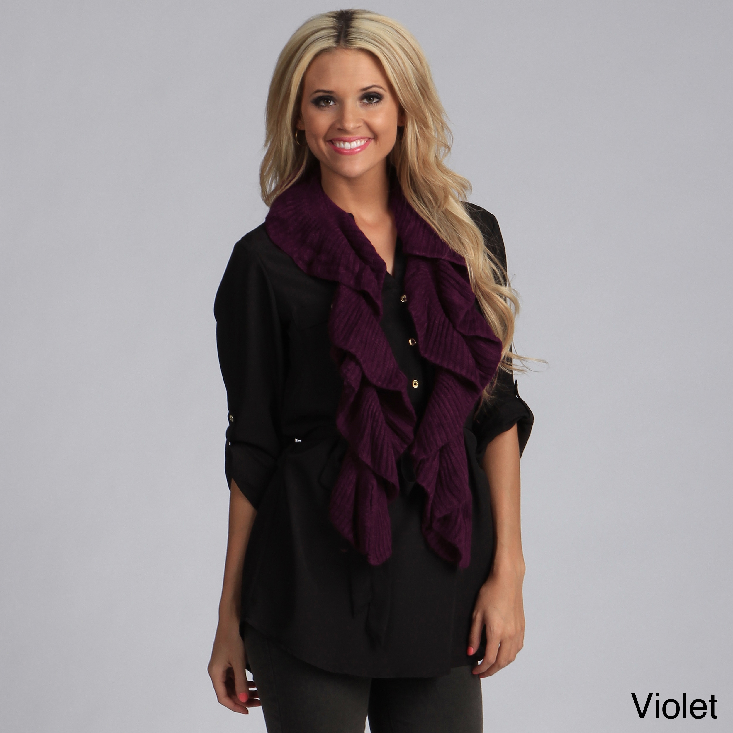 Saro Womens Knitted Ruffle Scarf