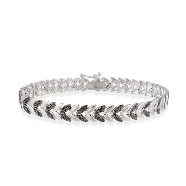 DB Designs Rhodium-plated Black Diamond Accent Leaf Bracelet. Opens flyout.