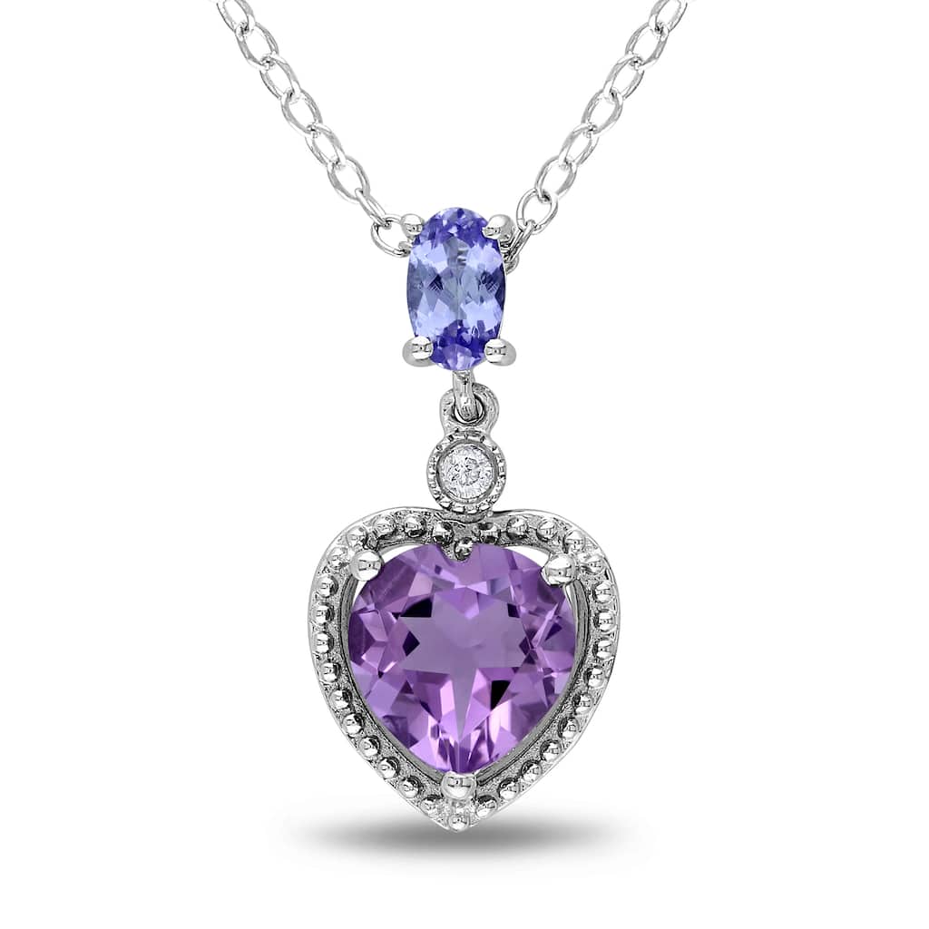 Miadora Sterling Silver Tanzanite, Amethyst and Diamond Necklace