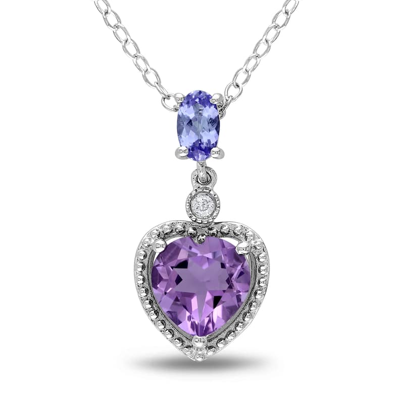 Miadora Sterling Silver Tanzanite, Amethyst and Diamond Necklace