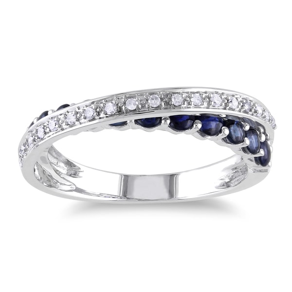 Miadora 10k White Gold Sapphire and 1/10ct TDW Diamond Ring (G H, I1 I2) Miadora Gemstone Rings