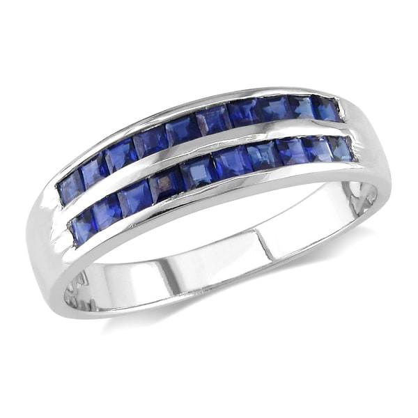 Miadora 14k White Gold Sapphire Band Ring Miadora Gemstone Rings