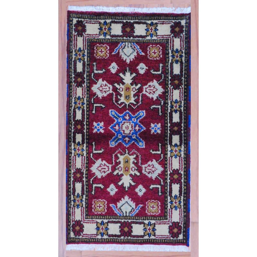Handmade Kazak Wool Rug (India) - 2'2 x 4'